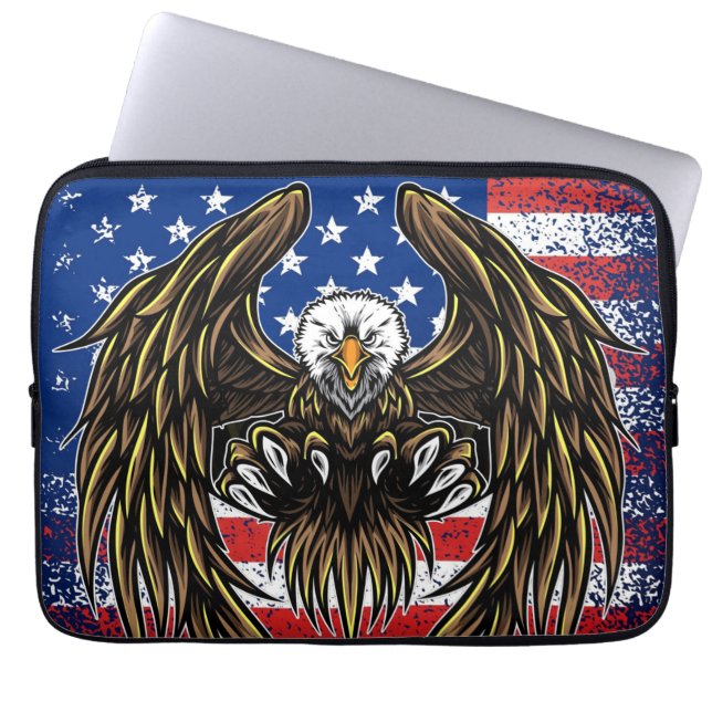 American Flag with Bald Eagle Laptop Sleeve (Front)