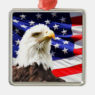 American Flag with Bald Eagle Metal Ornament