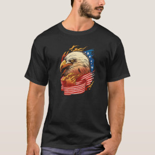 American Flag With Bald Eagle On Fire   T-Shirt