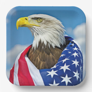 American Flag With Bald Eagle Paper Plate