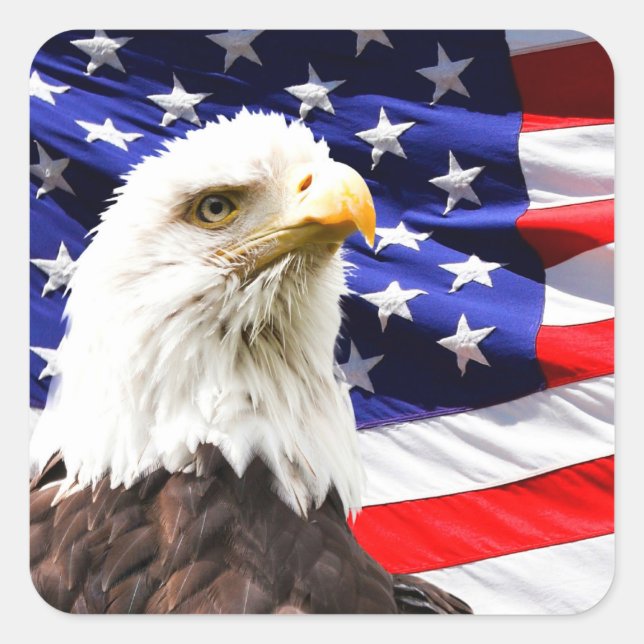 American Flag with Bald Eagle Square Sticker (Front)