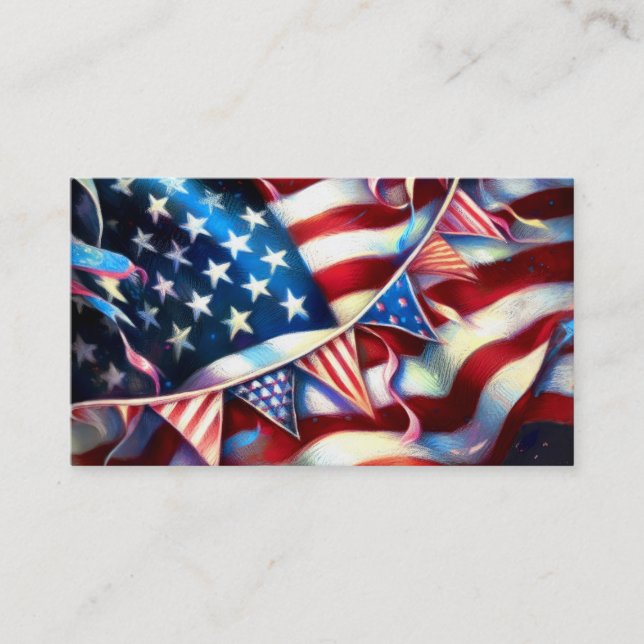 American Flag with Bunting Patriotic Business Card (Front)