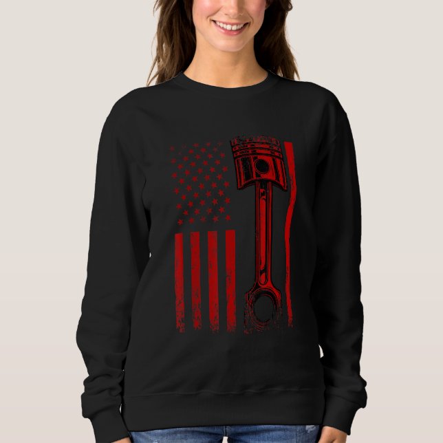 American Flag With Car Engine Piston Novelty Graph Sweatshirt (Front)