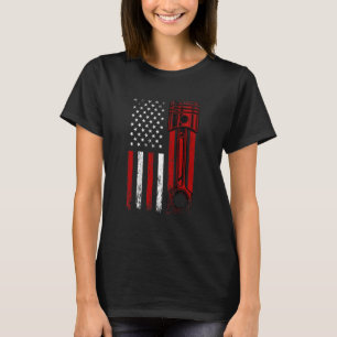 American Flag With Car Engine Piston Novelty Graph T-Shirt