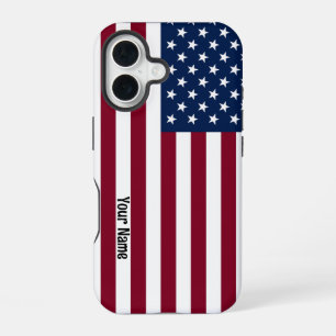 American Flag with Custom Text iPhone 16 Case