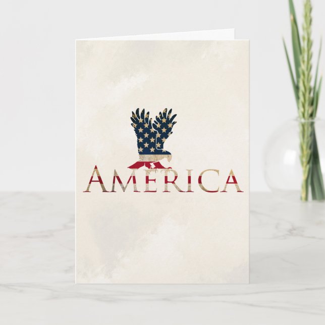 American Flag with Eagle - America Patriotism Holiday Card (Front)