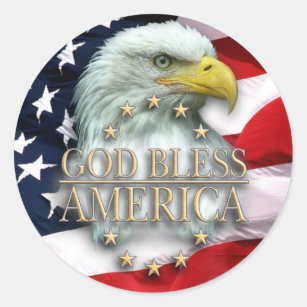 American Flag with Eagle, God Bless America! Classic Round Sticker