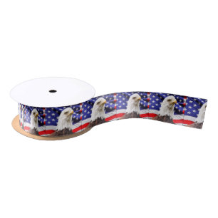 American Flag with Eagle Satin Ribbon