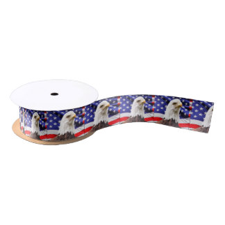 American Flag with Eagle Satin Ribbon