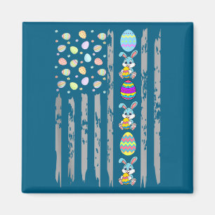American flag with easter eggs & bunny for magnet