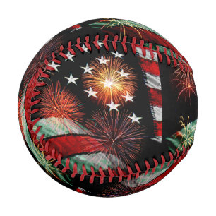 American flag with fireworks baseball