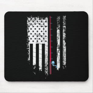 American Flag With Fishing Rod - Patriotic Fisher  Mouse Pad