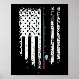 American Flag With Fishing Rod - Patriotic Fisher Poster