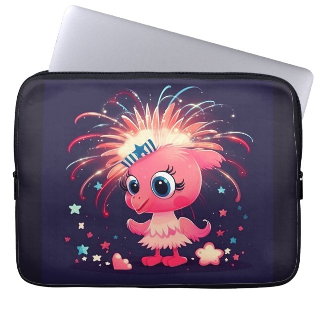 American Flag with Flamingo Cartoon69218 Laptop Sleeve (Front)