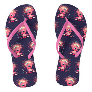 American Flag with Flamingo Cartoon69218 Thongs