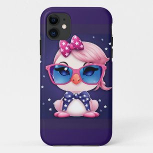 American Flag with Flamingo Cartoon-14484 iPhone 11 Case