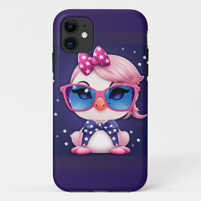 American Flag with Flamingo Cartoon-14484 Case-Mate iPhone Case (Back)