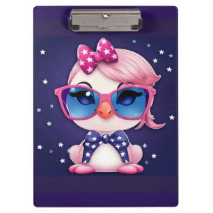American Flag with Flamingo Cartoon-14484 Clipboard