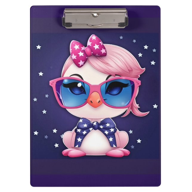 American Flag with Flamingo Cartoon-14484 Clipboard (Front)