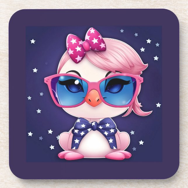 American Flag with Flamingo Cartoon-14484 Coaster (Front)