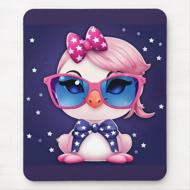 American Flag with Flamingo Cartoon-14484 Mouse Pad (Front)