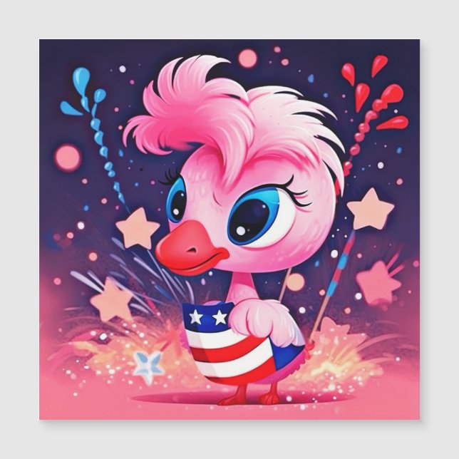 American Flag with Flamingo Cartoon-69216 (Front)