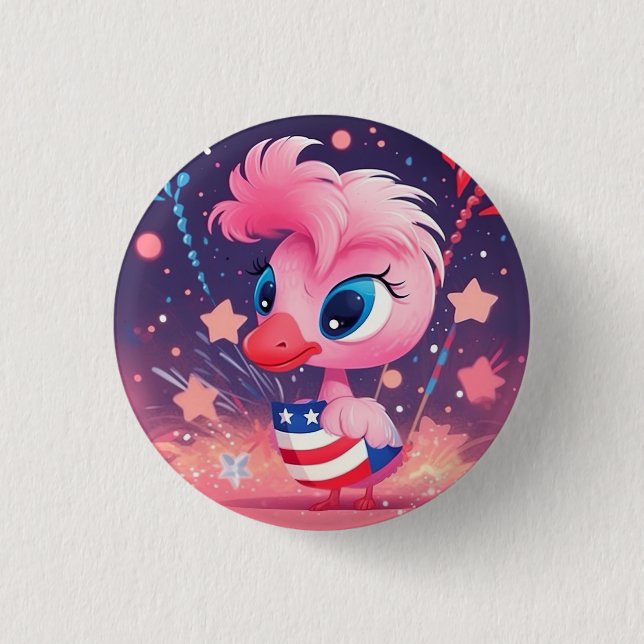 American Flag with Flamingo Cartoon-69216 3 Cm Round Badge (Front)