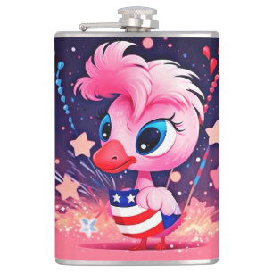 American Flag with Flamingo Cartoon-69216 Hip Flask