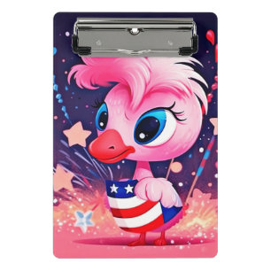 American Flag with Flamingo Cartoon-69216 Mini Clipboard