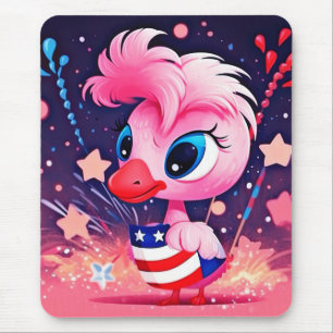 American Flag with Flamingo Cartoon-69216 Mouse Pad