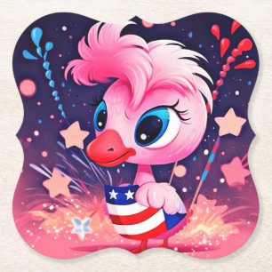 American Flag with Flamingo Cartoon-69216 Paper Coaster