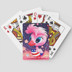 American Flag with Flamingo Cartoon-69216 Playing Cards