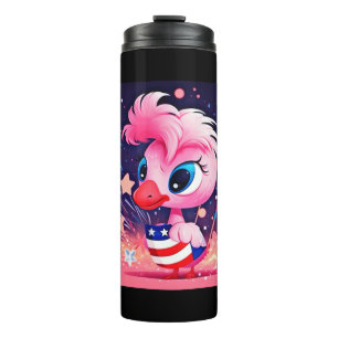 American Flag with Flamingo Cartoon-69216 Thermal Tumbler