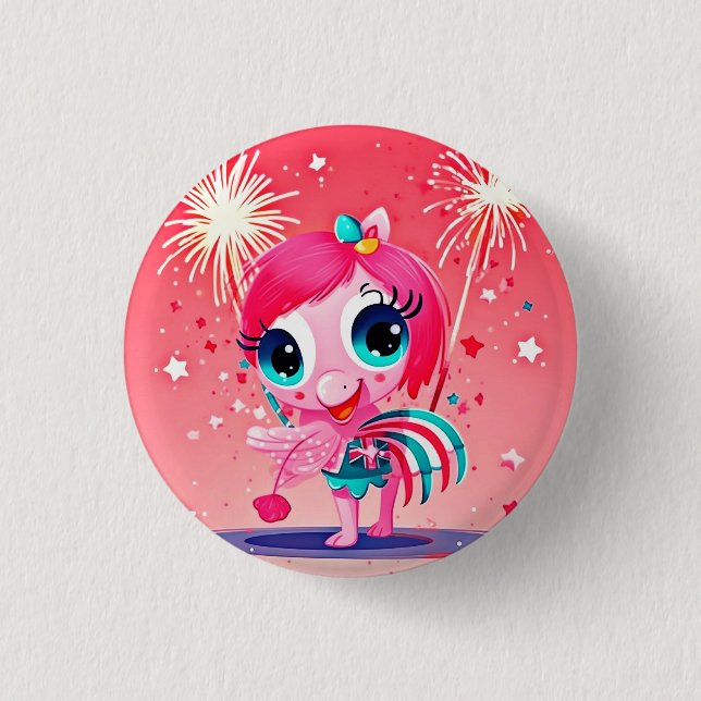 American Flag with Flamingo Cartoon-69217 3 Cm Round Badge (Front)