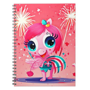 American Flag with Flamingo Cartoon-69217 Notebook