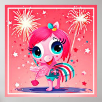American Flag with Flamingo Cartoon-69217