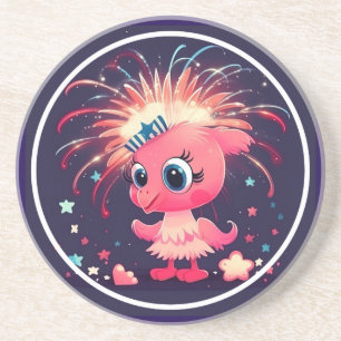 American Flag with Flamingo Cartoon-69218 Coaster