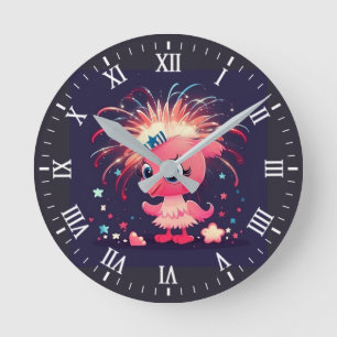 American Flag with Flamingo Cartoon-69218 Round Clock