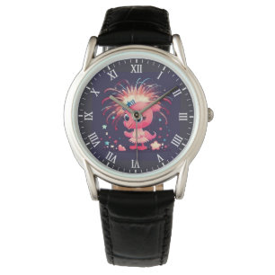 American Flag with Flamingo Cartoon-69218 Watch