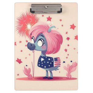American Flag with Flamingo Cartoon-69219 Clipboard