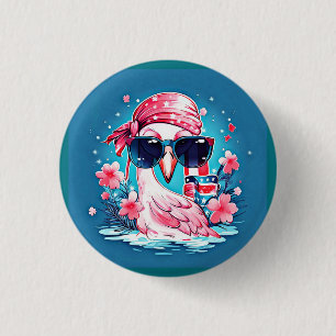 American Flag with Flamingo Cartoon-69681 3 Cm Round Badge