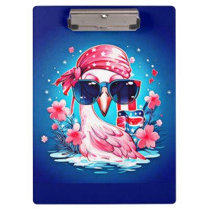 American Flag with Flamingo Cartoon-69681 Clipboard