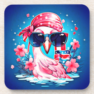 American Flag with Flamingo Cartoon-69681 Coaster