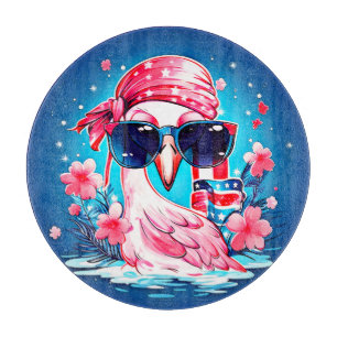 American Flag with Flamingo Cartoon-69681 Cutting Board