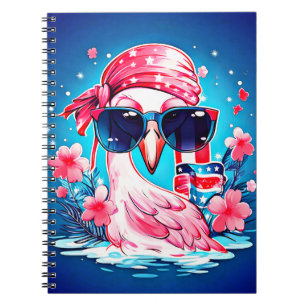American Flag with Flamingo Cartoon-69681 Notebook