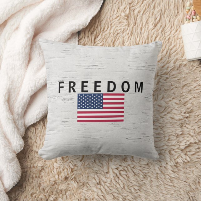 American Flag With FREEDOM Text On Birch Cushion (Blanket)