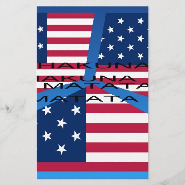 American Flag with Hakuna Matata: Patriotic Design Stationery (Front)