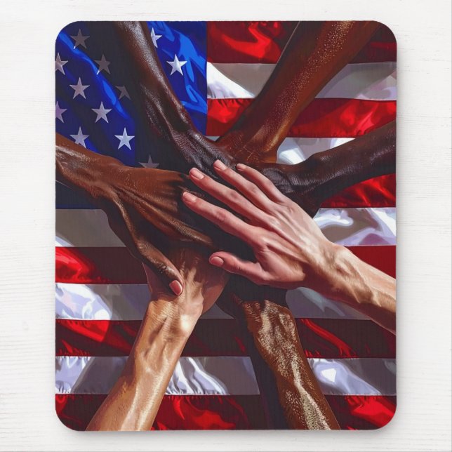 American Flag with hands from various Americans Mouse Pad (Front)