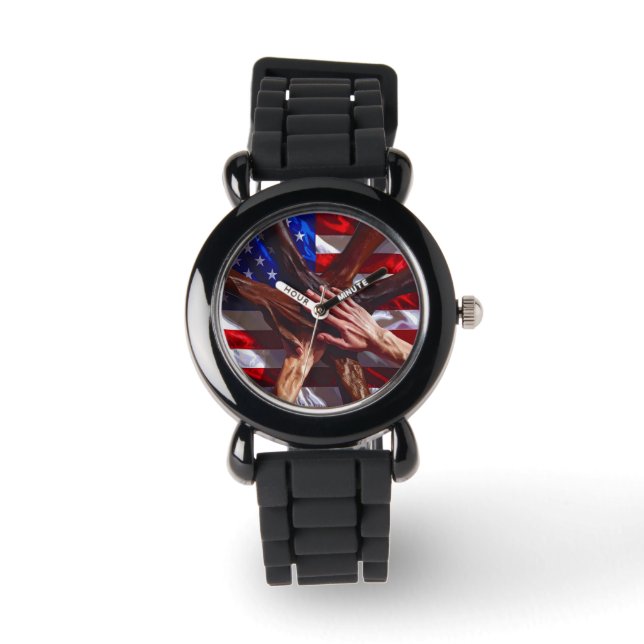 American Flag with hands from various Americans Watch (Front)