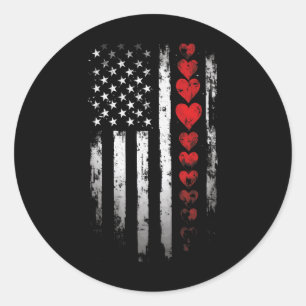 American Flag With Heart Valentine Mens Classic Round Sticker
